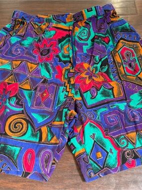 Vintage Bette & Court Colorful Abstract Print Golf Shorts 80s 90s Size 14